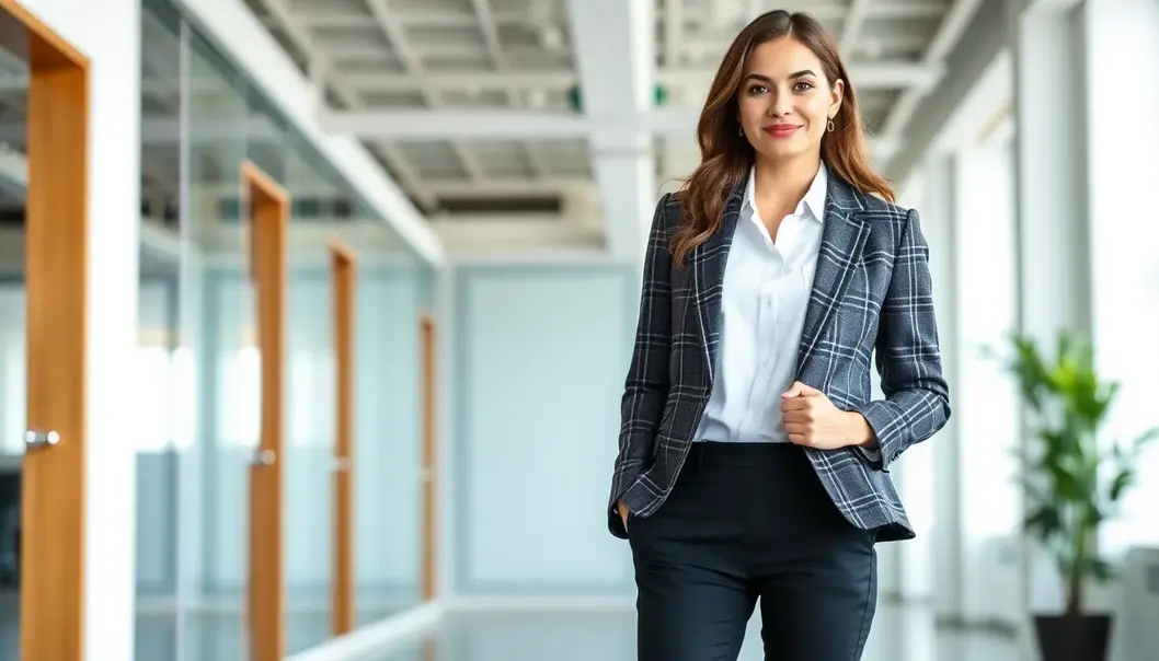 A chic plaid blazer adds a touch of modern elegance to office attire.