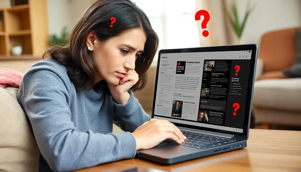 A parent assessing online information with caution.