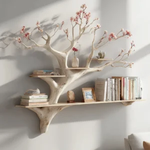 Wooden Tree Shaped Wall Bookcase Artistic Unique Storage Furniture
