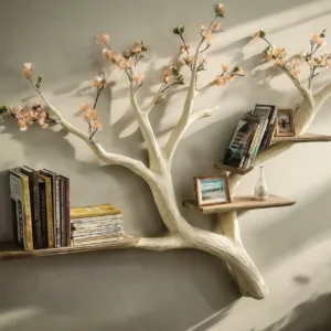 Wooden Tree Wall Shelf Design Sculptural Floating Artistic Decor