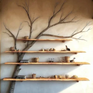Wooden Tree Trunk Wall Shelf Solid Wood Floating Textured Rack