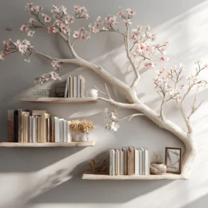 Wooden Tree Shelf For Wall Floating Design Solid Wood Display