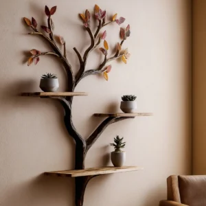 Wooden Tree Branch Shelf Wall Artistic Mimicry Natural Decor