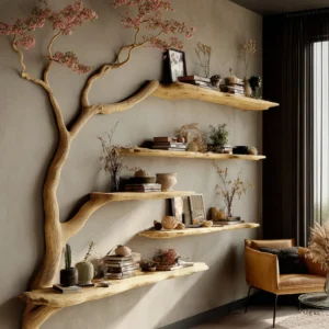Wooden Wall Mounted Tree Bookshelf Artistic Design Display Rack
