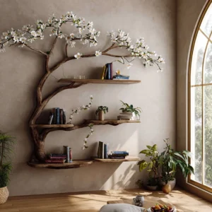 Wooden Rustic Tree Branch Wall Shelf Artisan Natural Wood Design