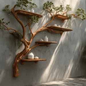 Wooden Nature Inspired Branch Bookshelf Floating Wall Decor Rack
