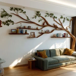 Wooden Wall Mounted Tree Limb Bookshelf Unique Rustic Wood Design