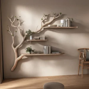 Wooden Decorative Tree Branch Shelf Organic Floating Wall Decor