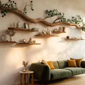 Wooden Artisan Tree Limb Shelf Rustic Nature Inspired Interior