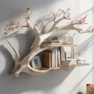 Wooden Tree Branch Floating Bookshelf Wall Mounted Natural Shape