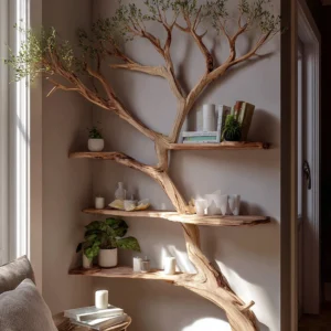 Wooden Solid Wood Tree Trunk Floating Shelf Rustic Organic Design