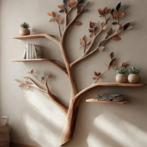 Wooden Minimalist Tree Branch Floating Shelf Artisan Boho Decor