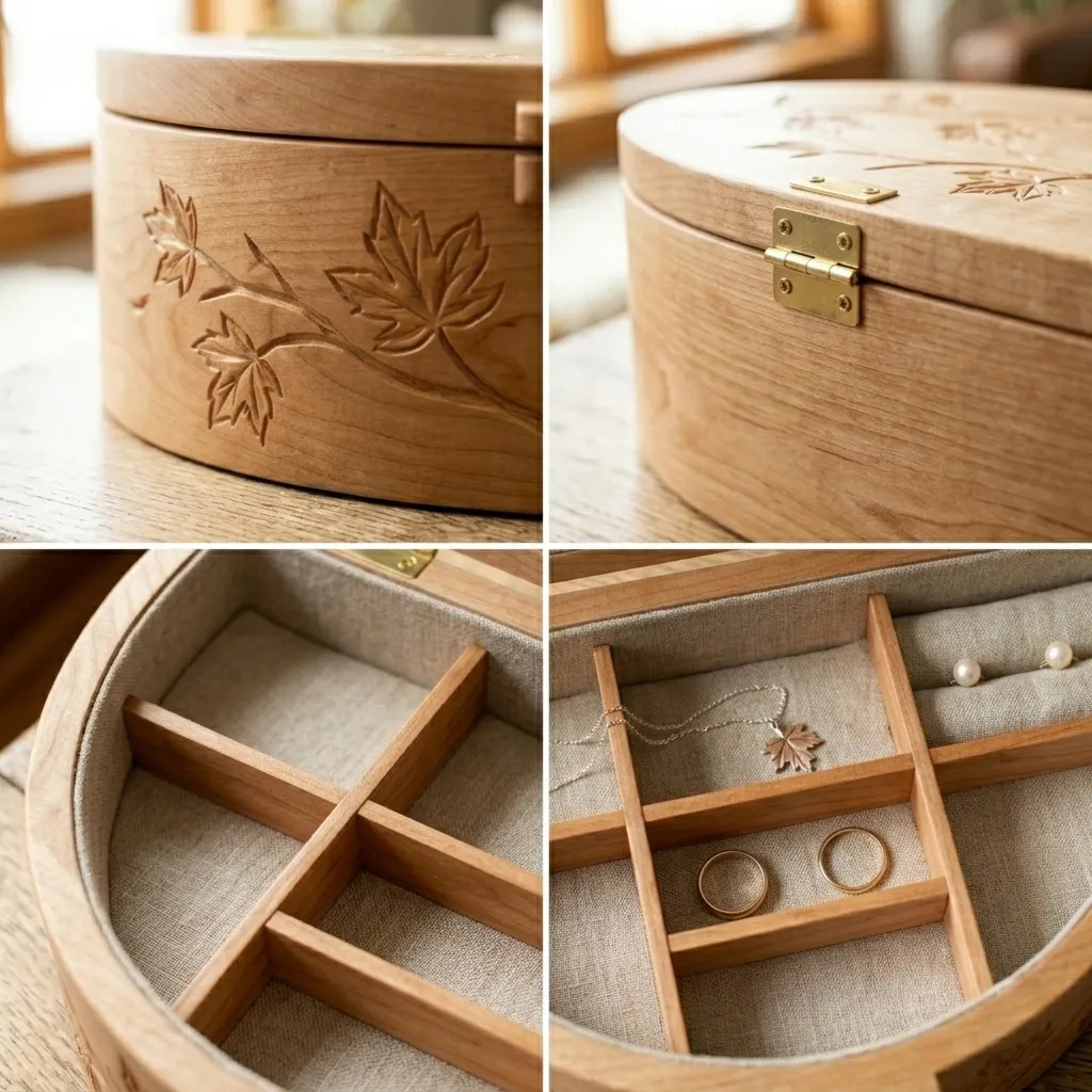 Wooden Decorative Box Maple Leaf Nature Home Decor