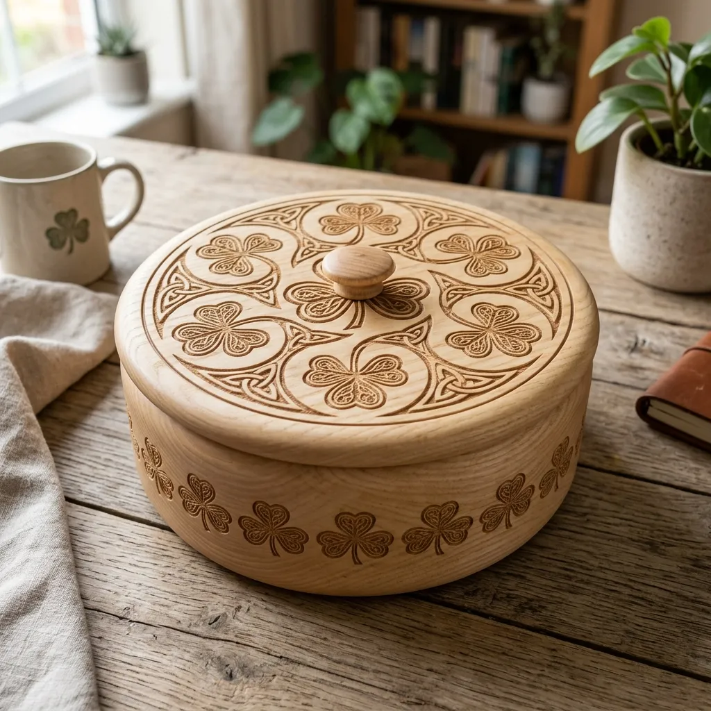 Wooden Decorative Box Shamrock Leaf Nature Home Decor