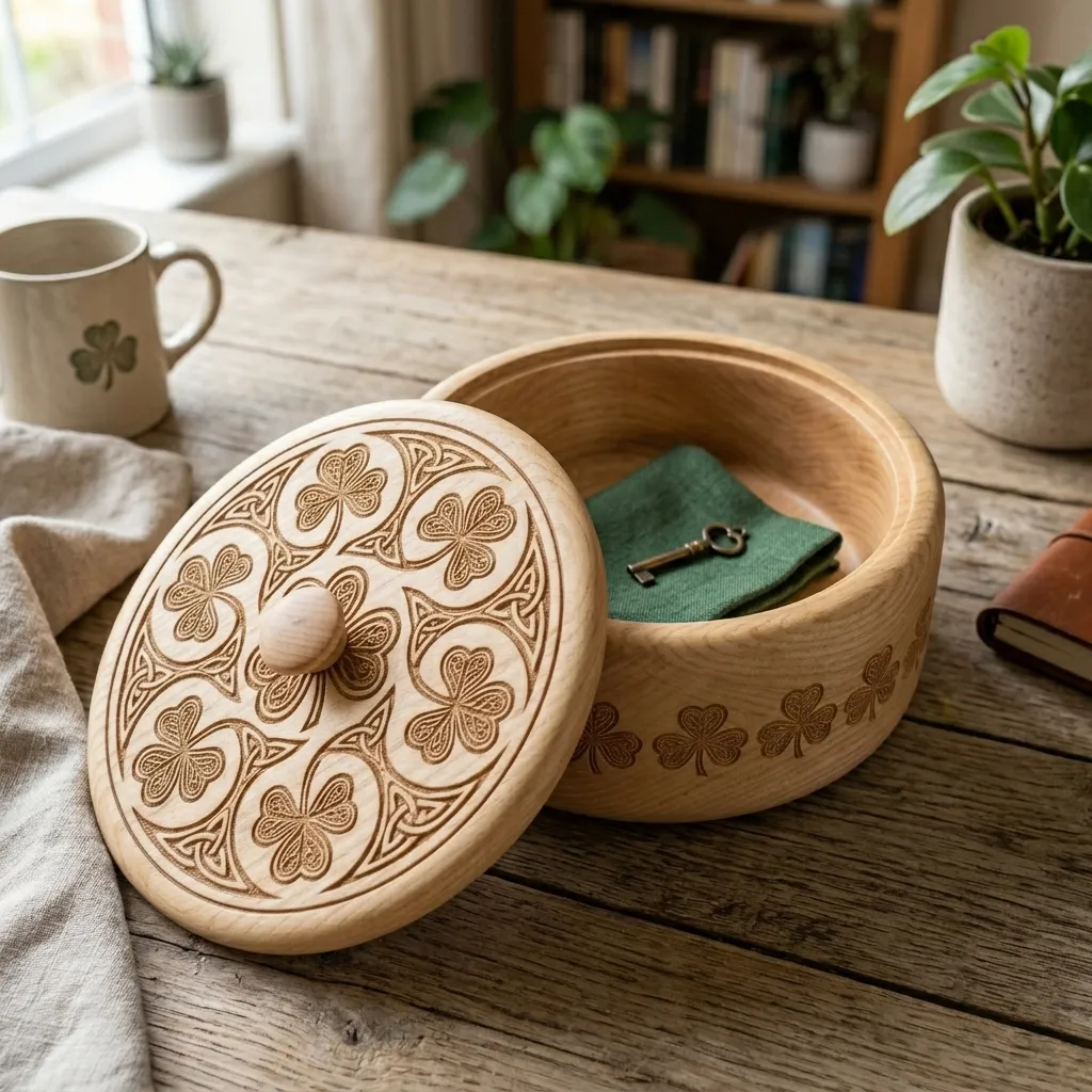 Wooden Decorative Box Shamrock Leaf Nature Home Decor