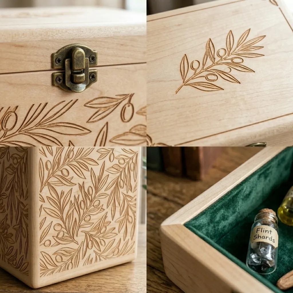 Wooden Decorative Box Olive Leaf Nature Home Decor