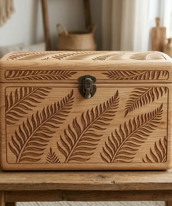 Wooden Decorative Box Silver Fern Leaf Nature Home Decor
