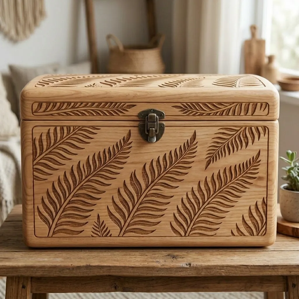 Wooden Decorative Box Silver Fern Leaf Nature Home Decor