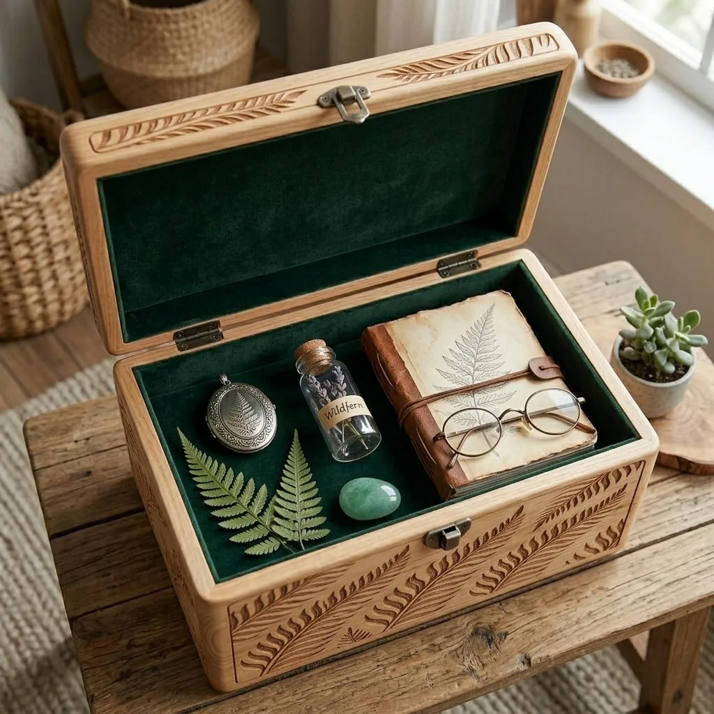 Wooden Decorative Box Silver Fern Leaf Nature Home Decor