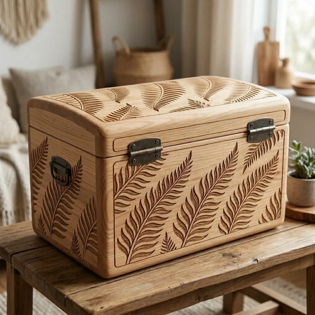 Wooden Decorative Box Silver Fern Leaf Nature Home Decor