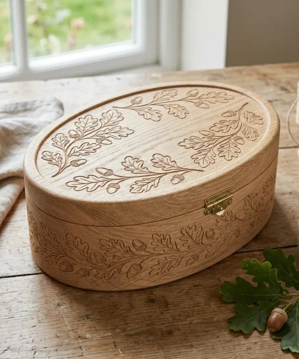 Wooden Decorative Box Oak Leaf Nature Home Decor