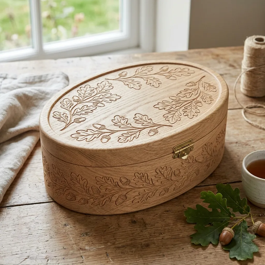 Wooden Decorative Box Oak Leaf Nature Home Decor