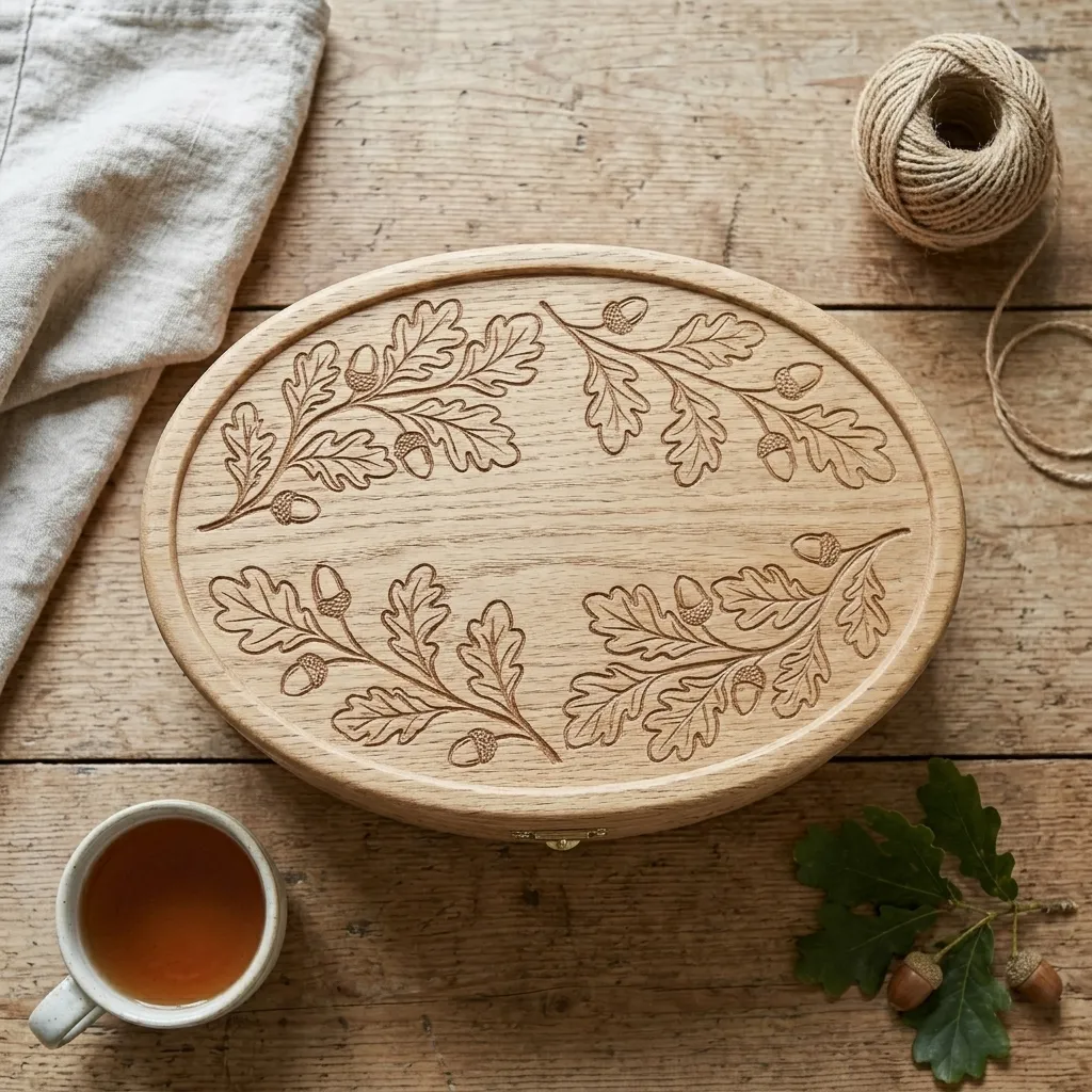 Wooden Decorative Box Oak Leaf Nature Home Decor