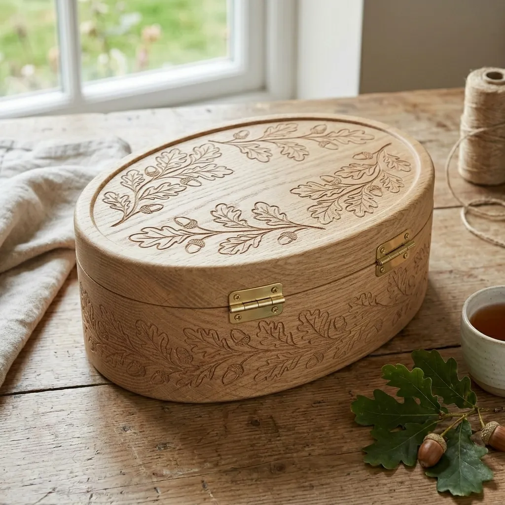 Wooden Decorative Box Oak Leaf Nature Home Decor