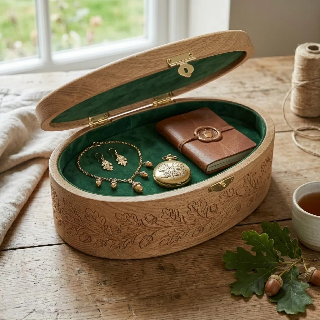 Wooden Decorative Box Oak Leaf Nature Home Decor