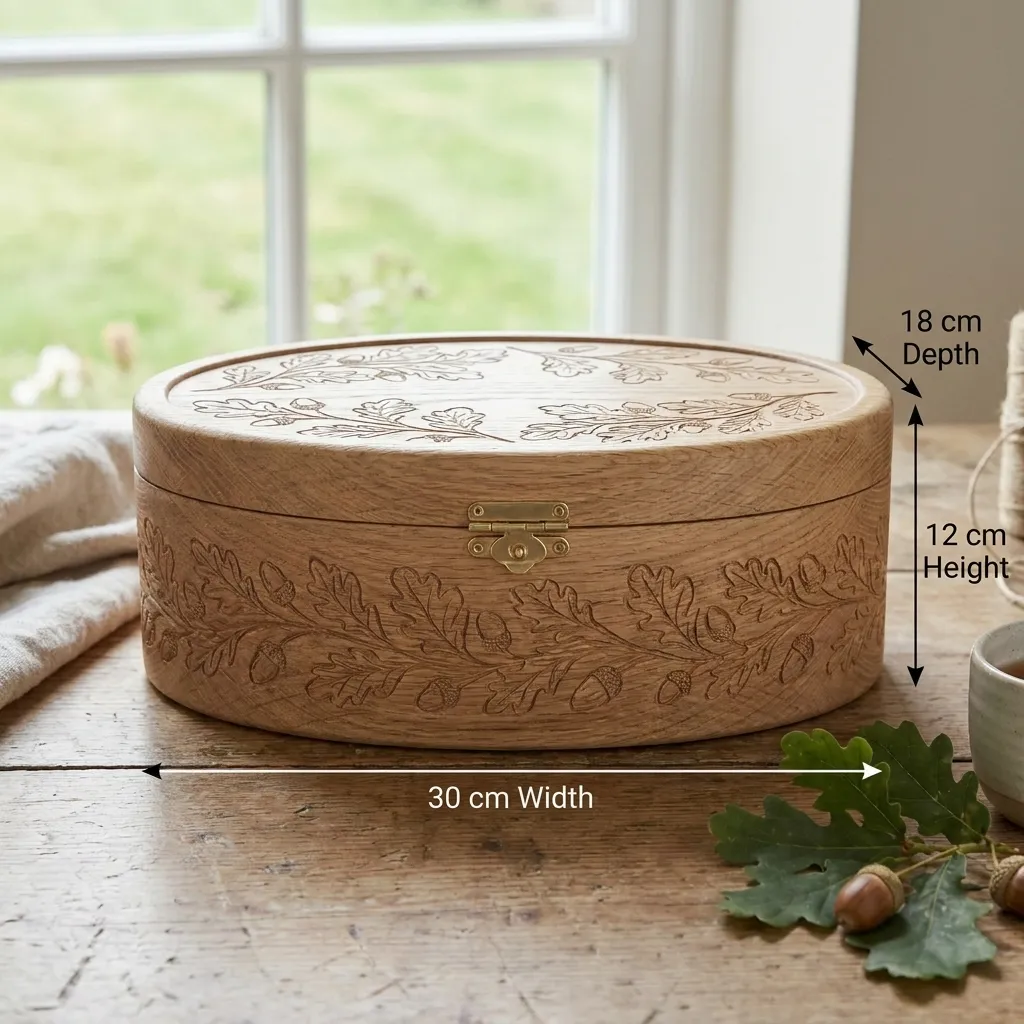 Wooden Decorative Box Oak Leaf Nature Home Decor