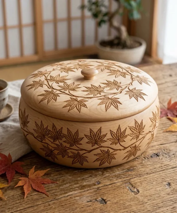 Wooden Decorative Box Momiji Leaf Nature Home Decor