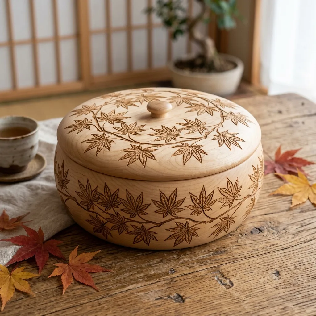 Wooden Decorative Box Momiji Leaf Nature Home Decor