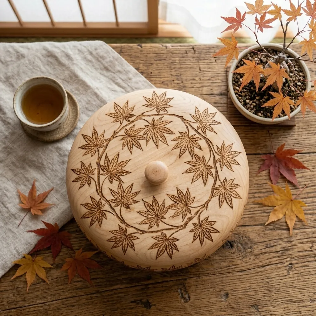 Wooden Decorative Box Momiji Leaf Nature Home Decor