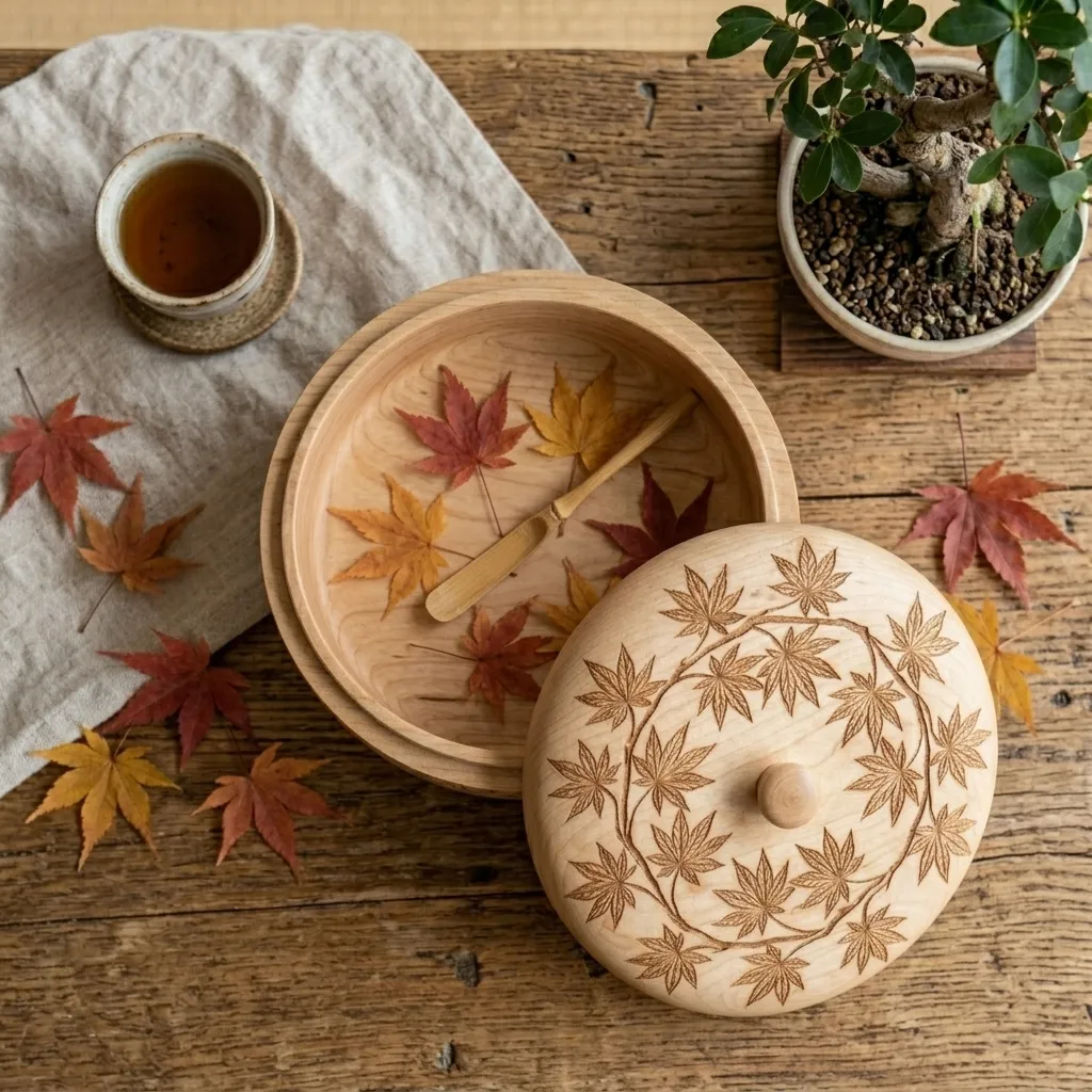 Wooden Decorative Box Momiji Leaf Nature Home Decor
