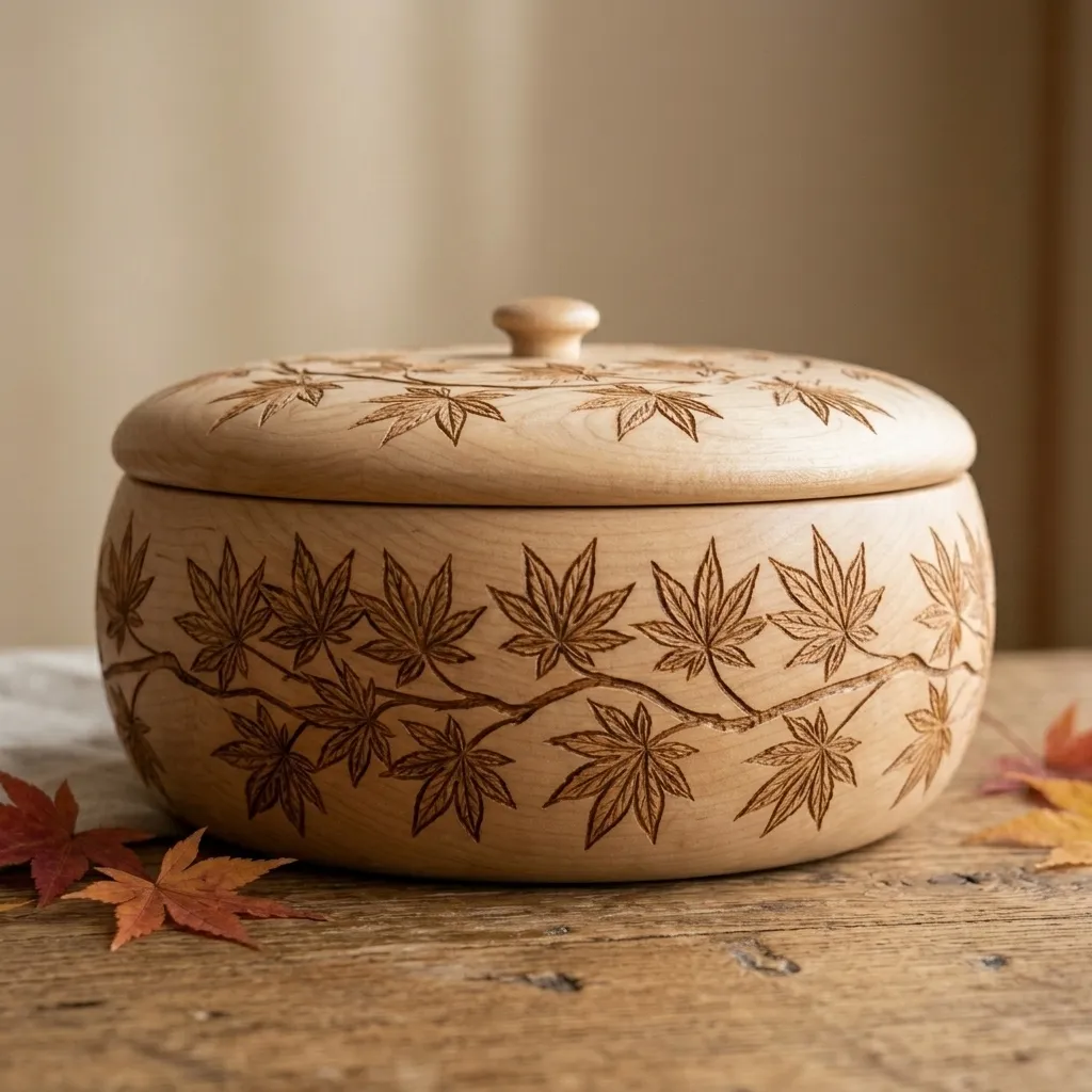 Wooden Decorative Box Momiji Leaf Nature Home Decor