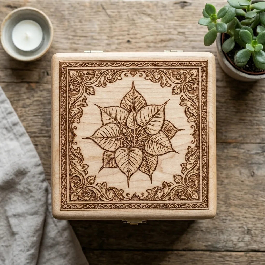 Wooden Decorative Box Bodhi Leaf Nature Home Decor