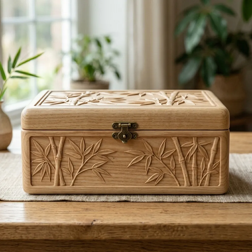 Wooden Decorative Box Bamboo Leaf Nature Home Decor