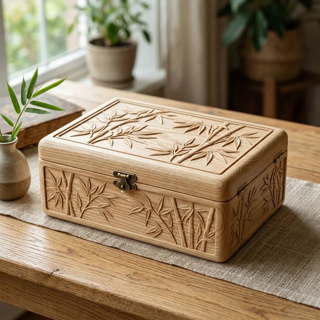 Wooden Decorative Box Bamboo Leaf Nature Home Decor