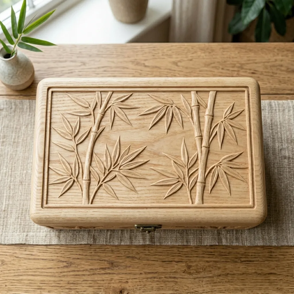 Wooden Decorative Box Bamboo Leaf Nature Home Decor
