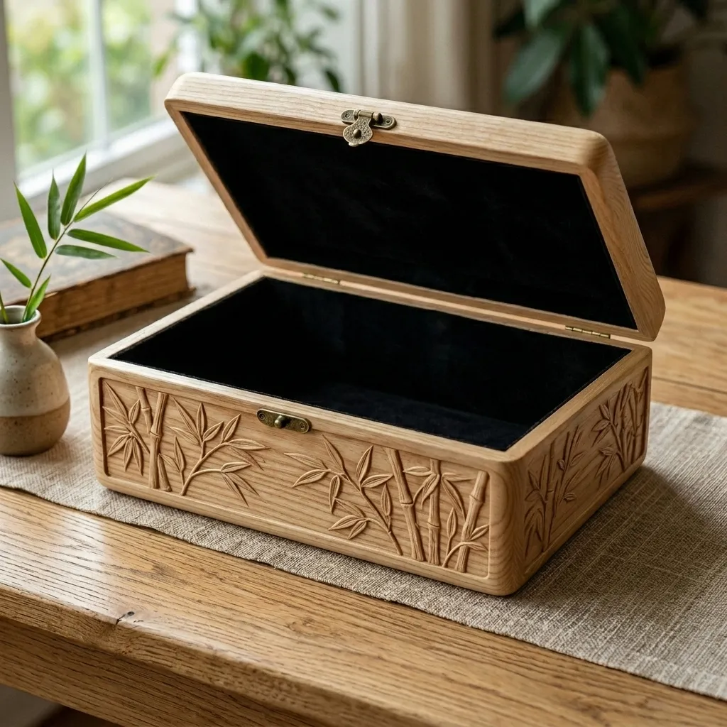 Wooden Decorative Box Bamboo Leaf Nature Home Decor