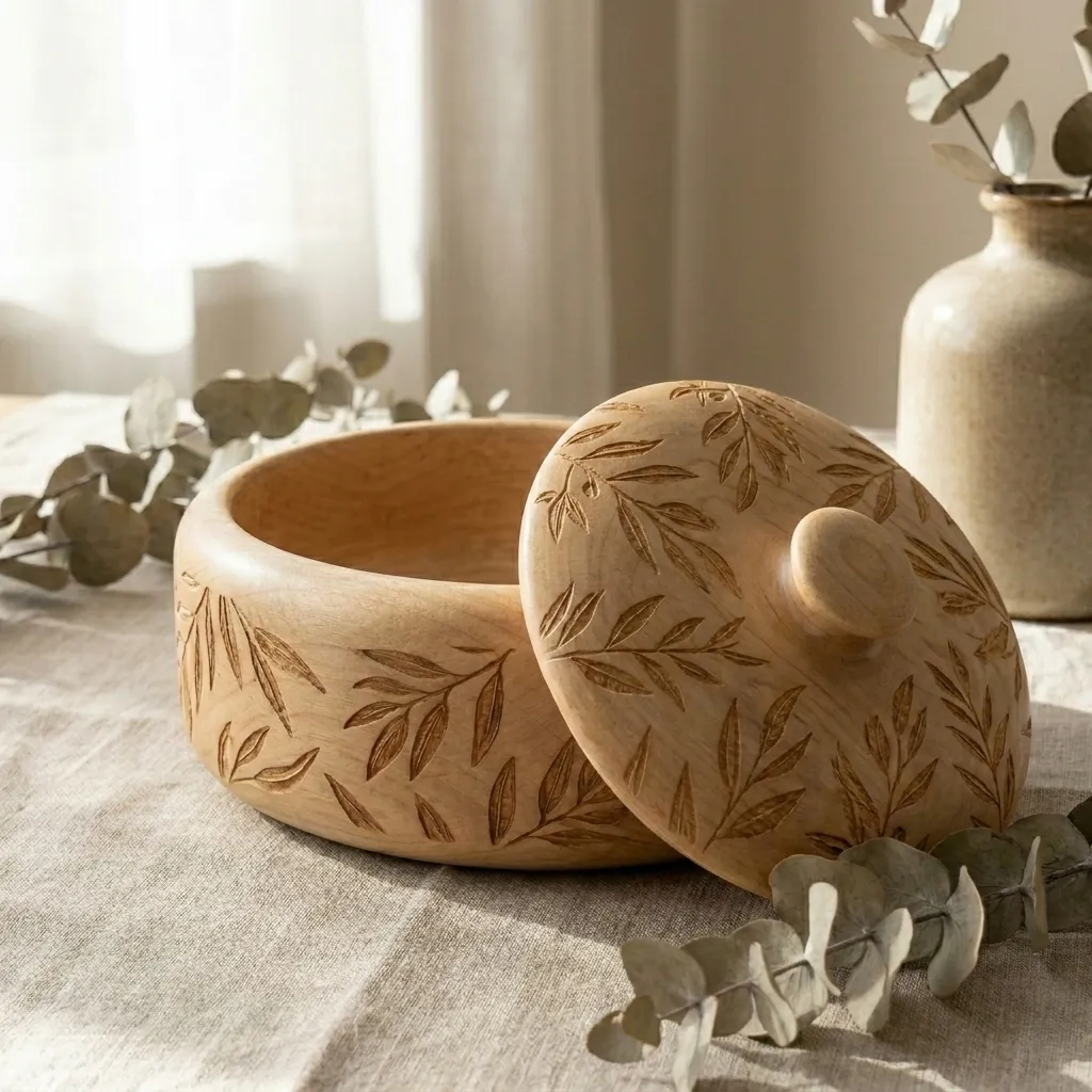 Wooden Decorative Box Eucalyptus Leaf Nature Home Decor